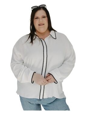 Adrianna Papell White Button-Down Blouse with Black Trim( See description)